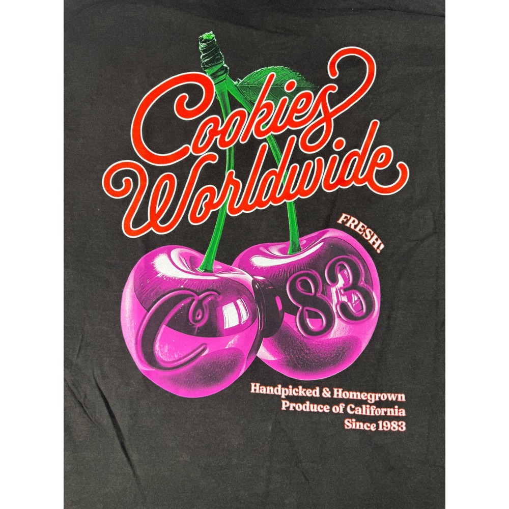 Cookies Worldwide Cherry Graphic T-Shirt Mens 2XL Faded Black Short Sleeve Tee